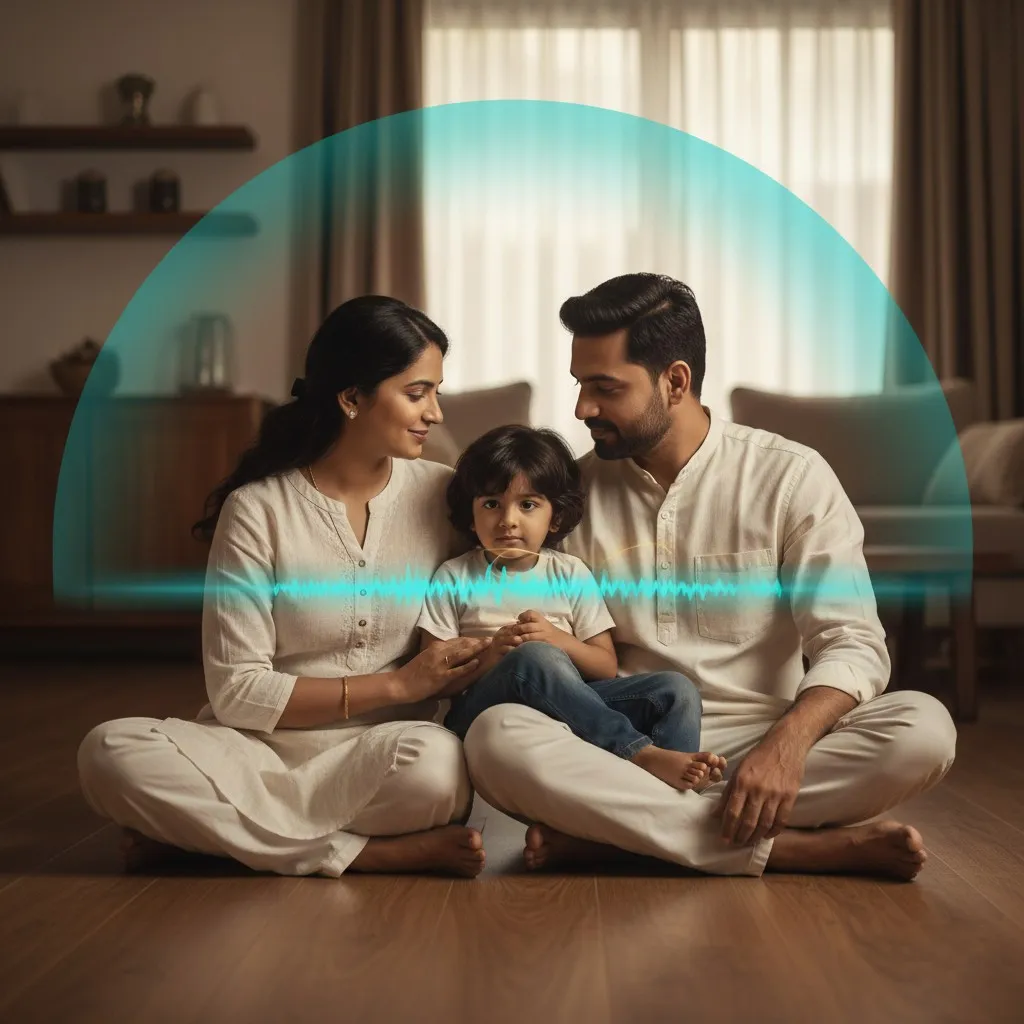 A calm parent regulating emotions with a child